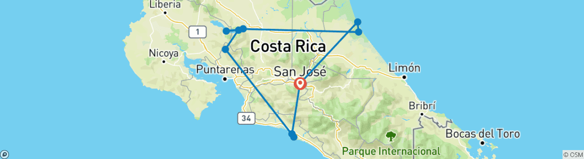 Image of a map showing the route of the tour