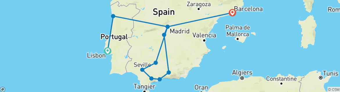Image d'une carte montrant l'itinéraire du circuit