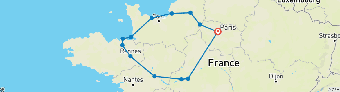 Image of a map showing the route of the tour