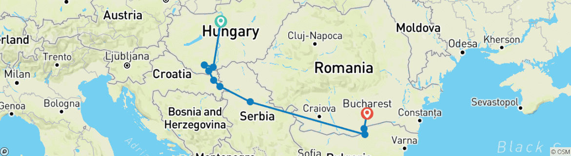 Image of a map showing the route of the tour