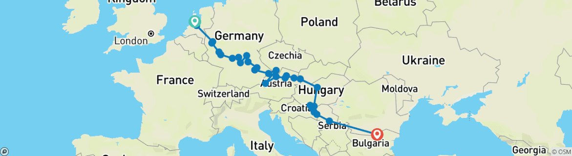 Image of a map showing the route of the tour