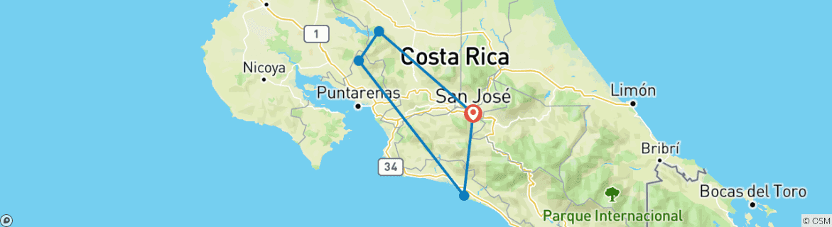 Image of a map showing the route of the tour
