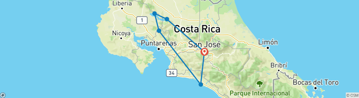 Image of a map showing the route of the tour