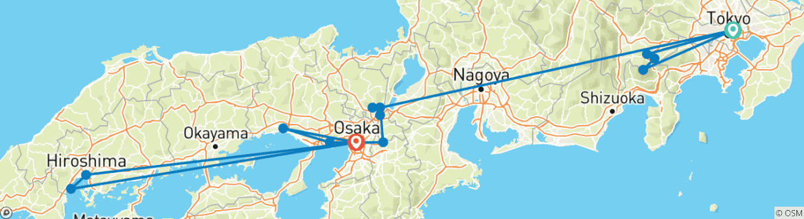 Image of a map showing the route of the tour