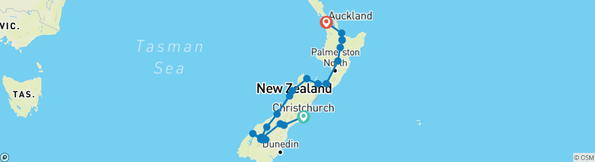 Image of a map showing the route of the tour