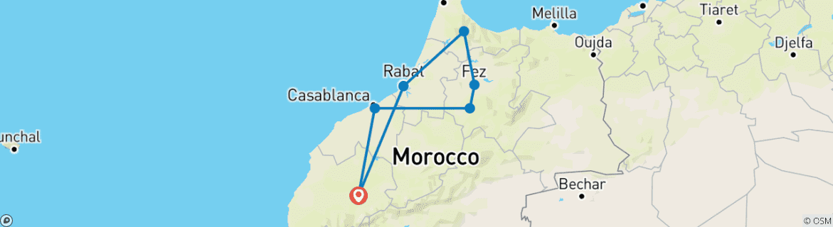 Carte du circuit Au départ de Marrakech : Visite privée de 3 jours des villes impériales et de Chefchaouen