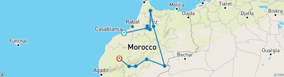 Image d'une carte montrant l'itinéraire du circuit