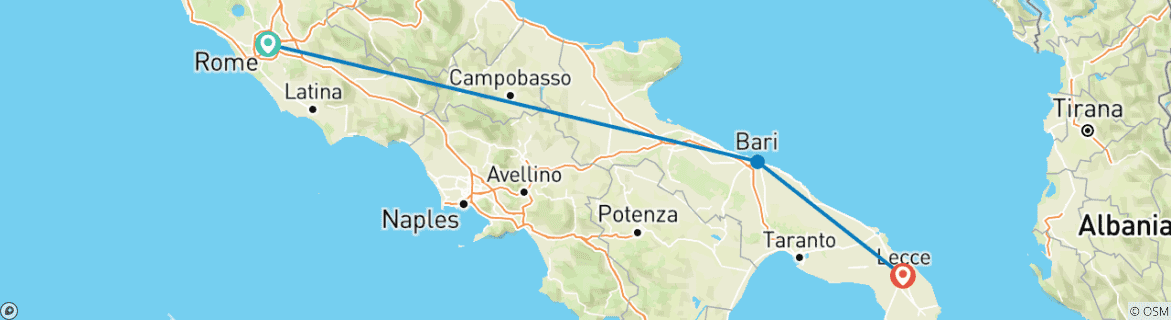 Image of a map showing the route of the tour