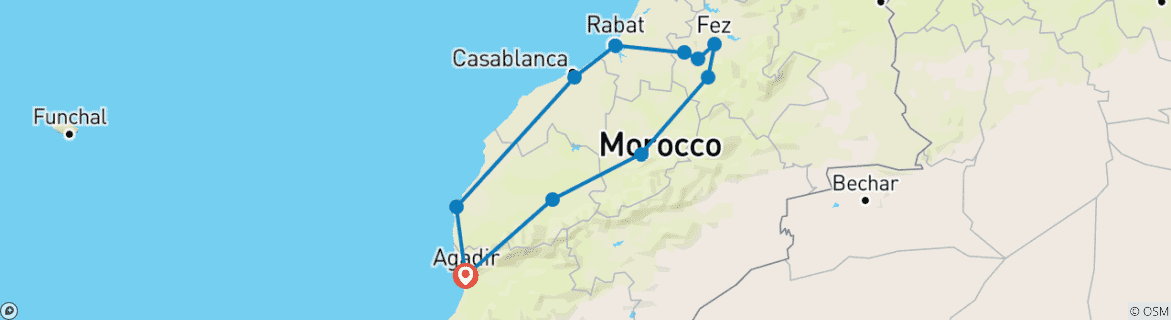 Image of a map showing the route of the tour