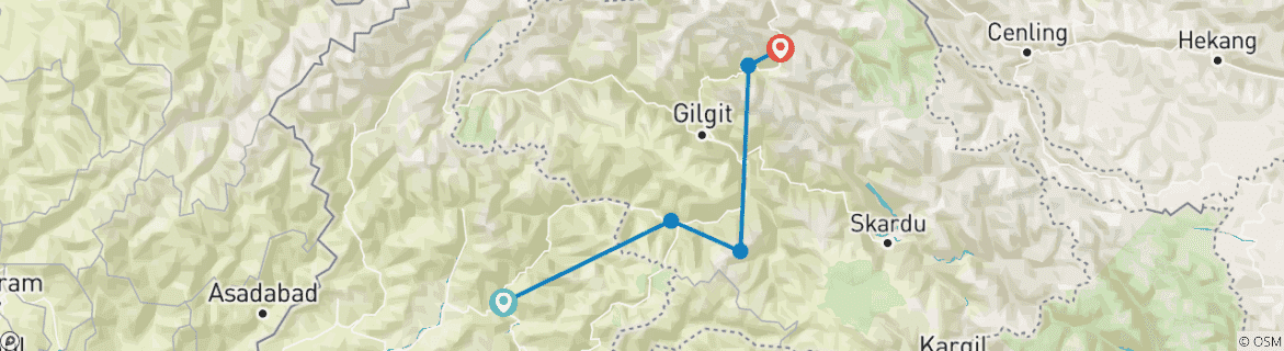Image of a map showing the route of the tour
