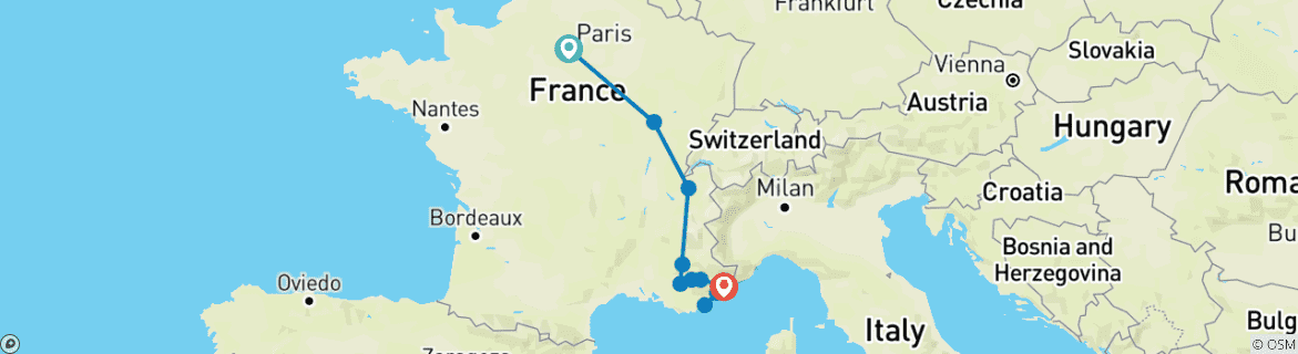Image d'une carte montrant l'itinéraire du circuit