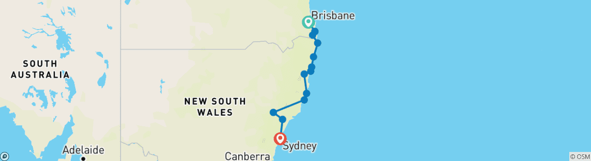 Carte du circuit Aventure de Brisbane à Sydney