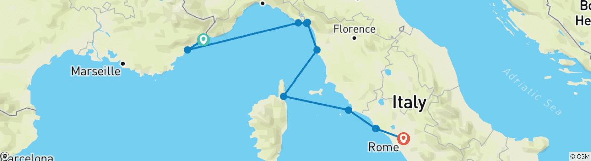 Image d'une carte montrant l'itinéraire du circuit