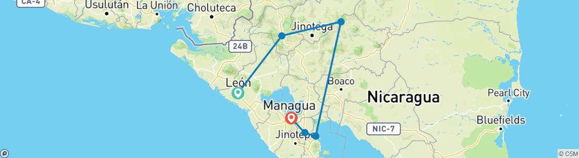 Image of a map showing the route of the tour