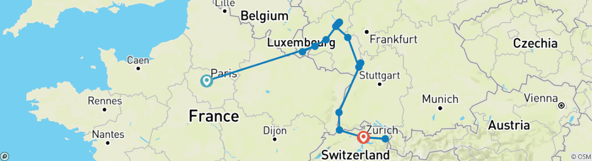 Image d'une carte montrant l'itinéraire du circuit