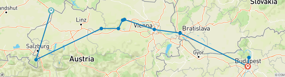 Image d'une carte montrant l'itinéraire du circuit