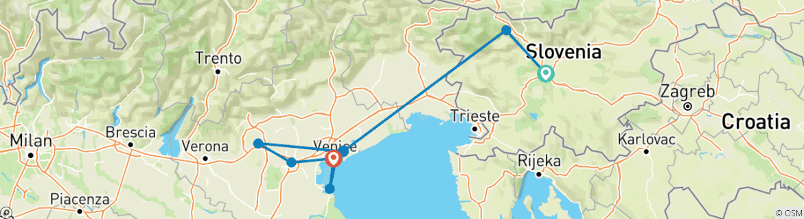 Carte du circuit La Slovénie, Venise et les joyaux de la Vénétie (2028) (De Ljubljana à Venise, 2028)