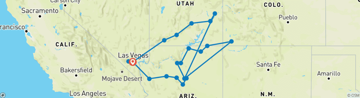 Image of a map showing the route of the tour