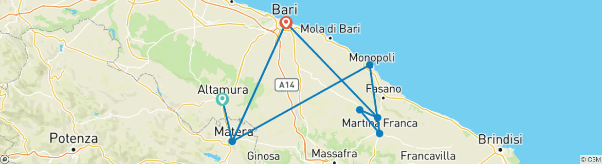 Image d'une carte montrant l'itinéraire du circuit