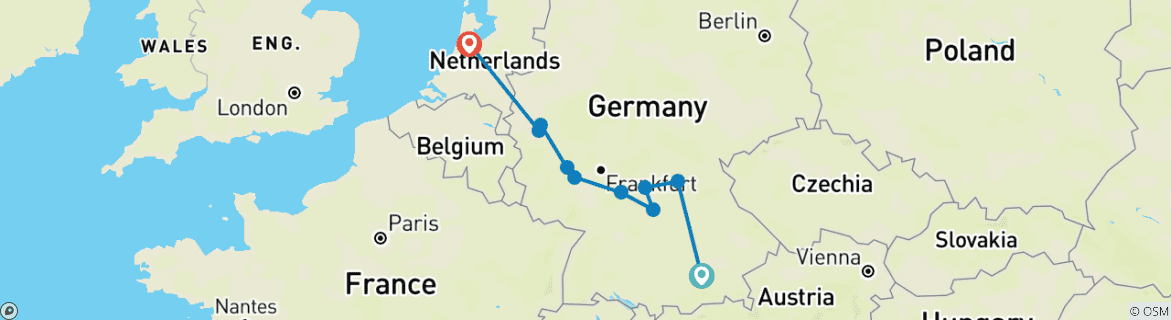 Karte mit der Reiseroute