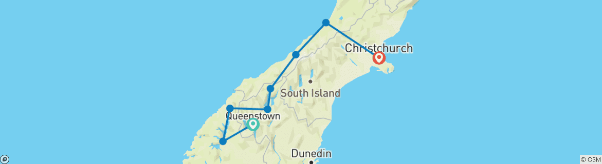 Image of a map showing the route of the tour