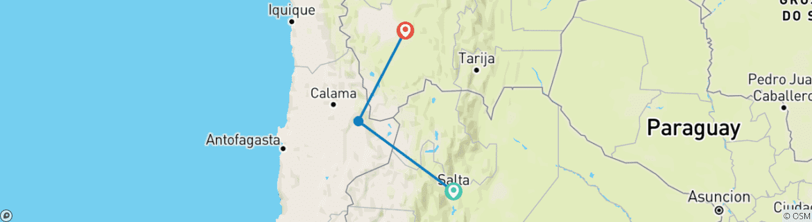 Image of a map showing the route of the tour