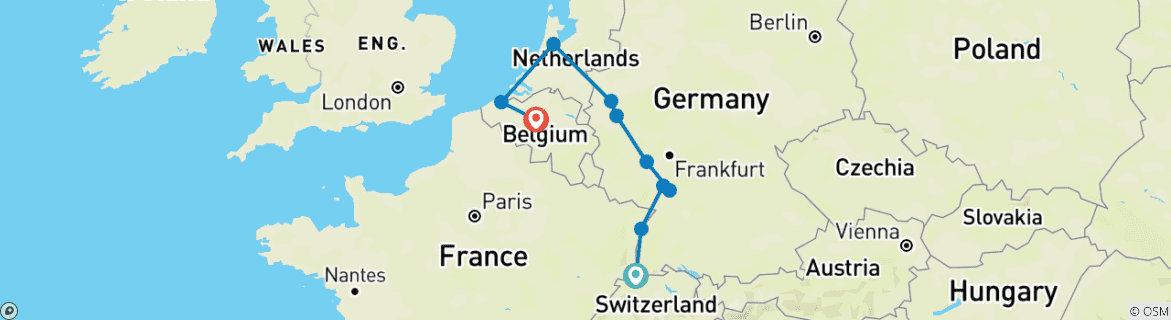 Image d'une carte montrant l'itinéraire du circuit