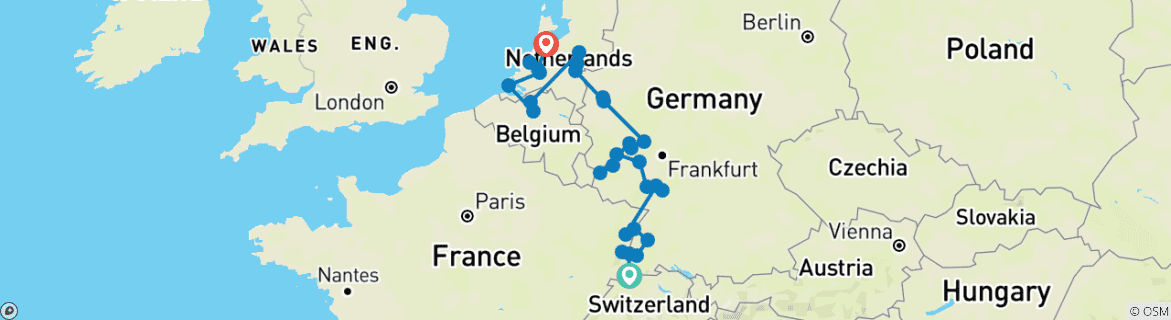 Image d'une carte montrant l'itinéraire du circuit
