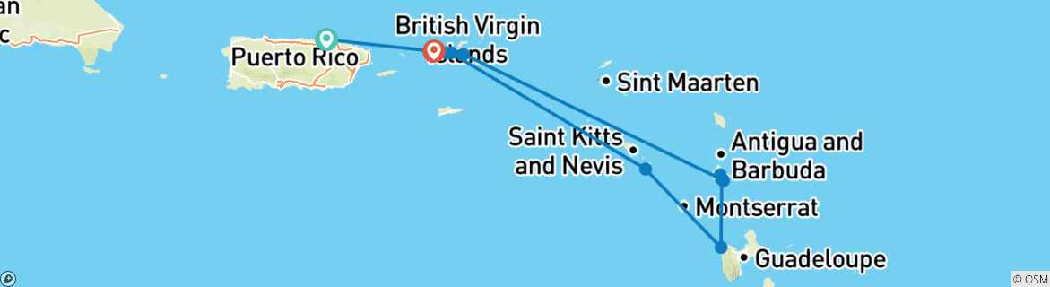 Image of a map showing the route of the tour