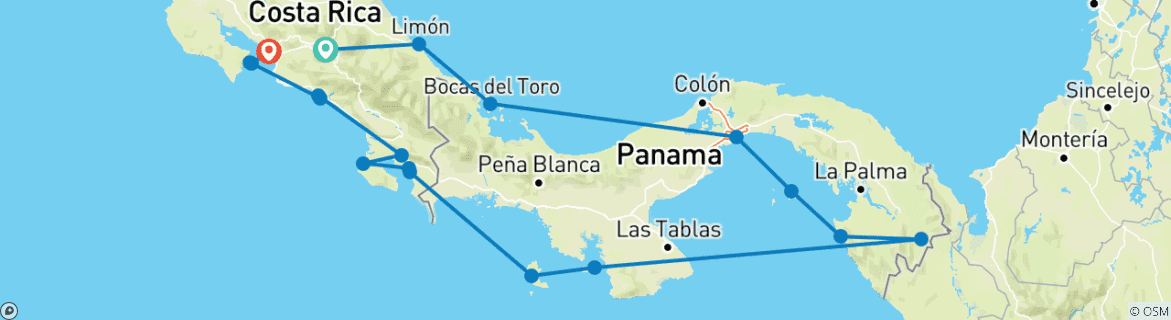 Carte du circuit Le Costa Rica et le Panama, du Pacifique à l'Atlantique en passant par le canal de Panama, 2027-2028