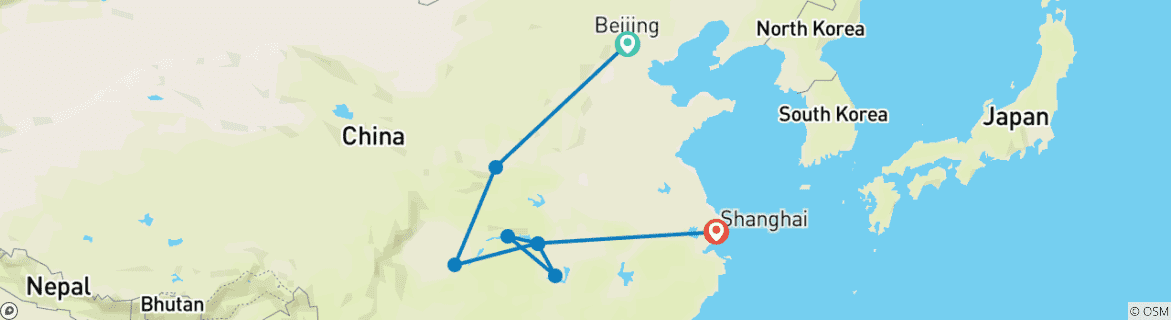 Image of a map showing the route of the tour