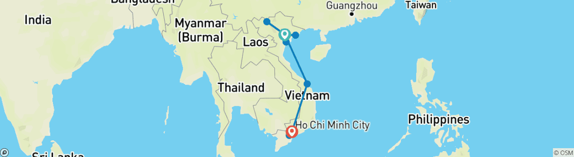 Image of a map showing the route of the tour