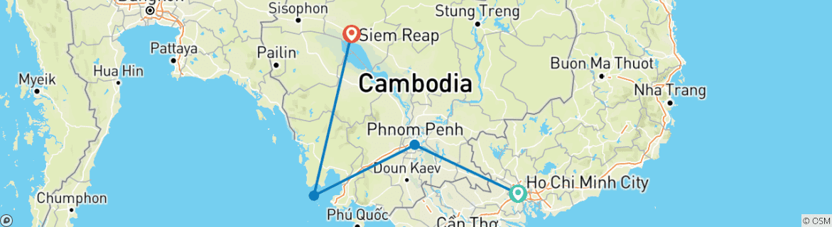 Image of a map showing the route of the tour
