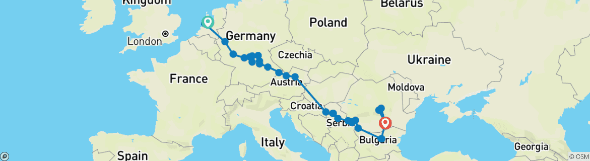 Carte du circuit Les grands fleuves d'Europe : le Rhin, le Main et le Danube, avec 1 nuit à Bucarest et 2 nuits en Transylvanie 2028