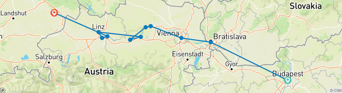 Image d'une carte montrant l'itinéraire du circuit