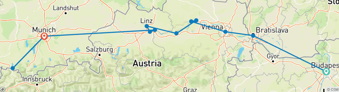 Image d'une carte montrant l'itinéraire du circuit