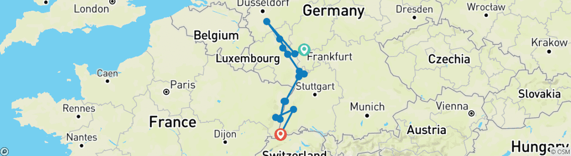 Image d'une carte montrant l'itinéraire du circuit