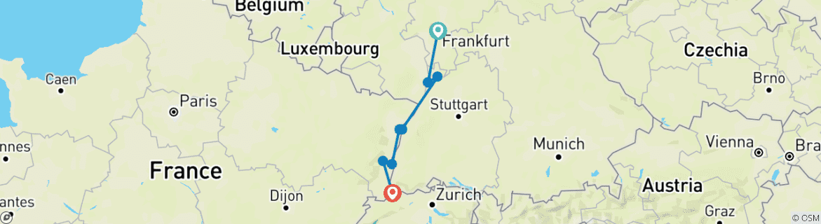 Karte mit der Reiseroute