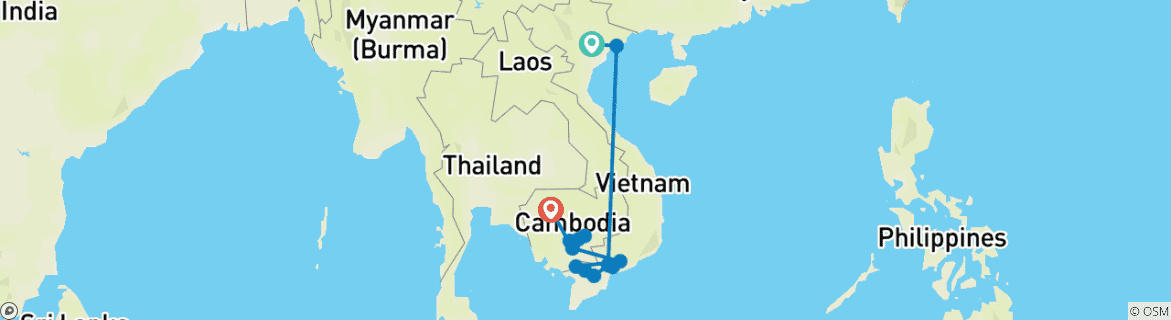 Image of a map showing the route of the tour