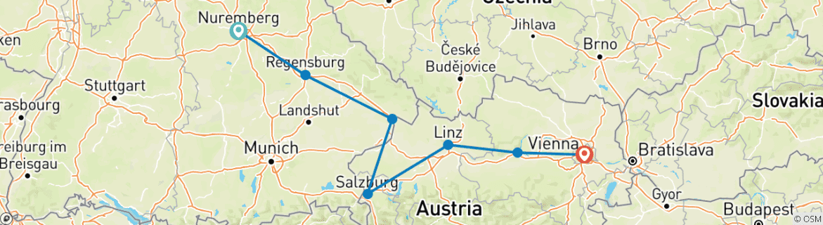 Karte mit der Reiseroute