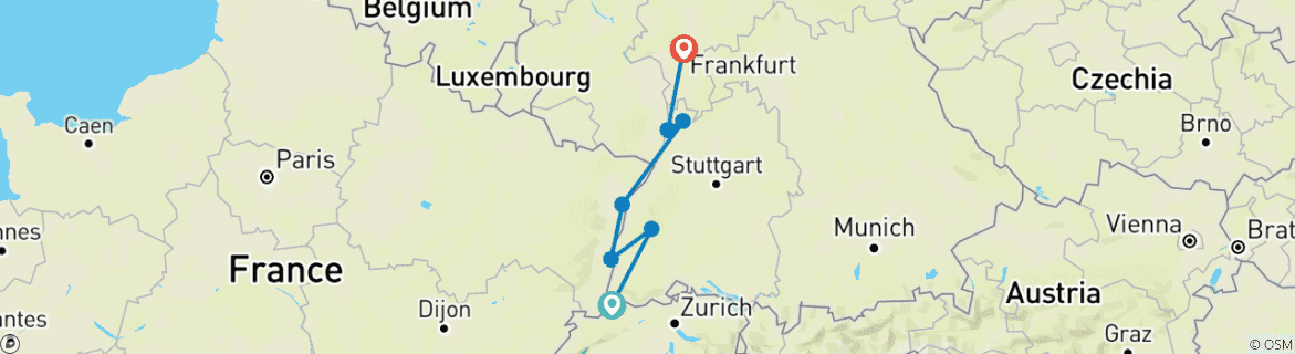 Image d'une carte montrant l'itinéraire du circuit