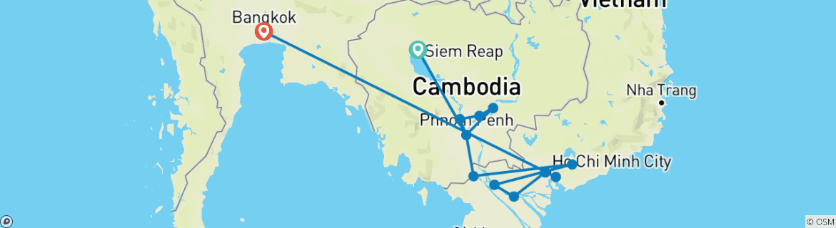 Image of a map showing the route of the tour
