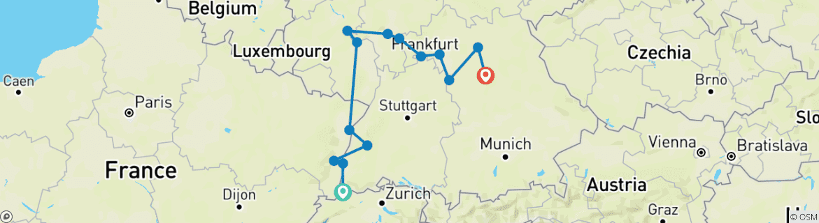 Image d'une carte montrant l'itinéraire du circuit