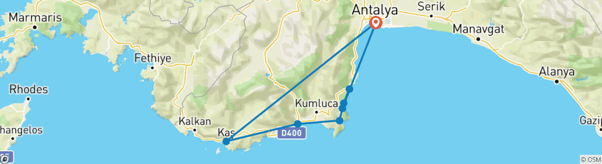 Image d'une carte montrant l'itinéraire du circuit