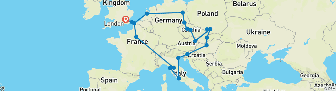 Image of a map showing the route of the tour