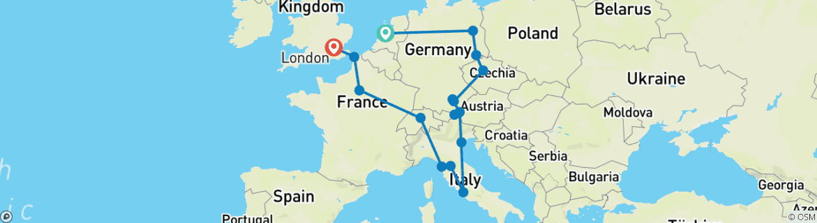 Image d'une carte montrant l'itinéraire du circuit