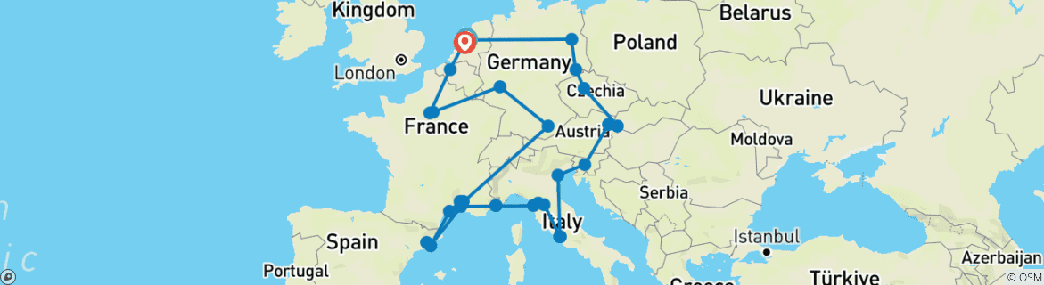 Kaart van De ultieme rondreis door Europa – 26 dagen