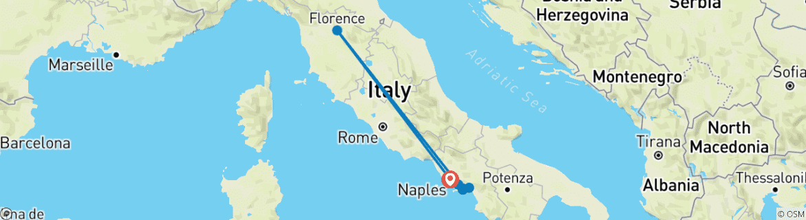 Image of a map showing the route of the tour