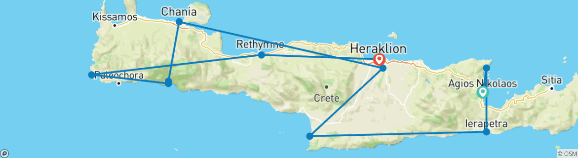 Image of a map showing the route of the tour