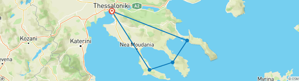 Image of a map showing the route of the tour